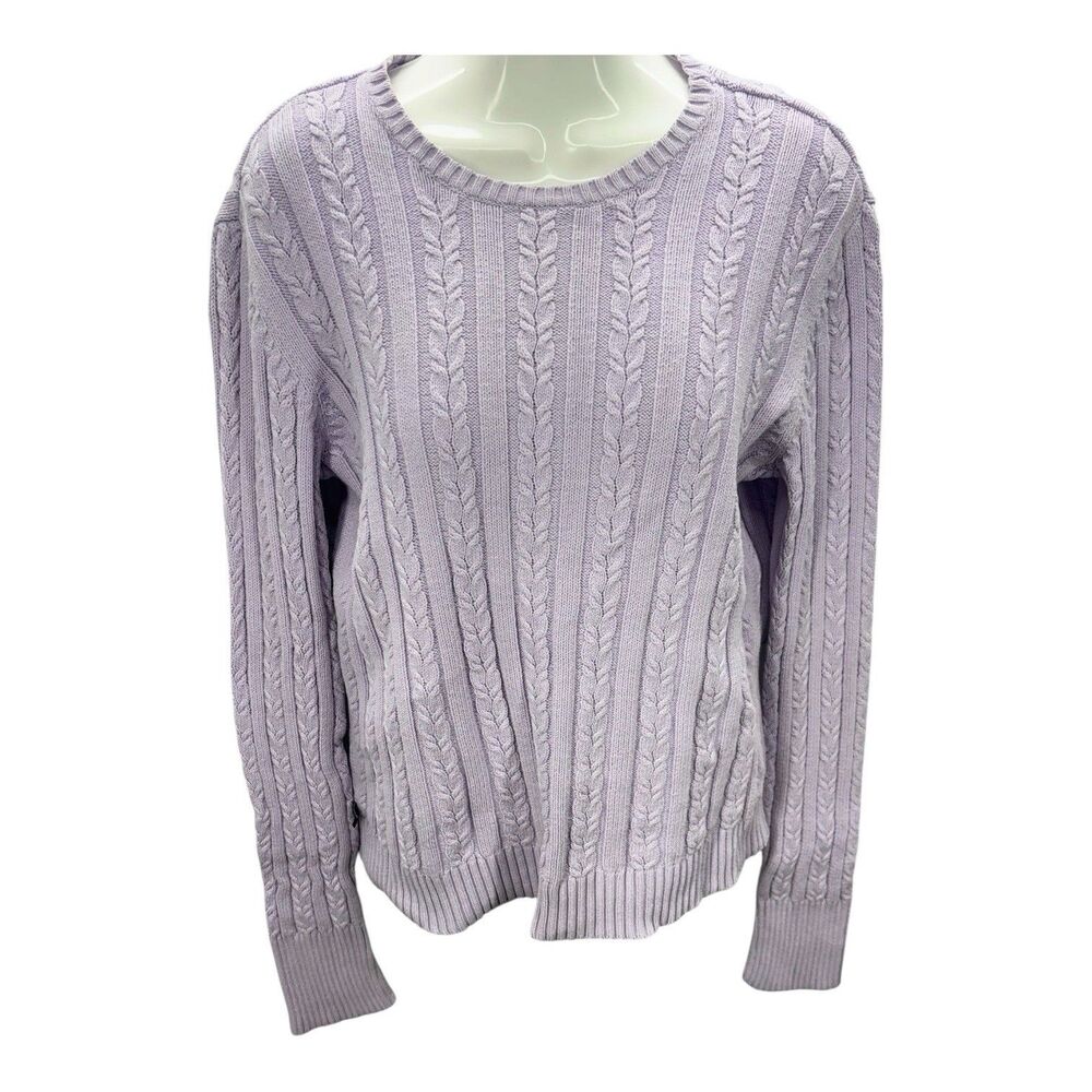 Anne Klein Sport Womens Cable Knit Sweater Lavender Cotton Blend M